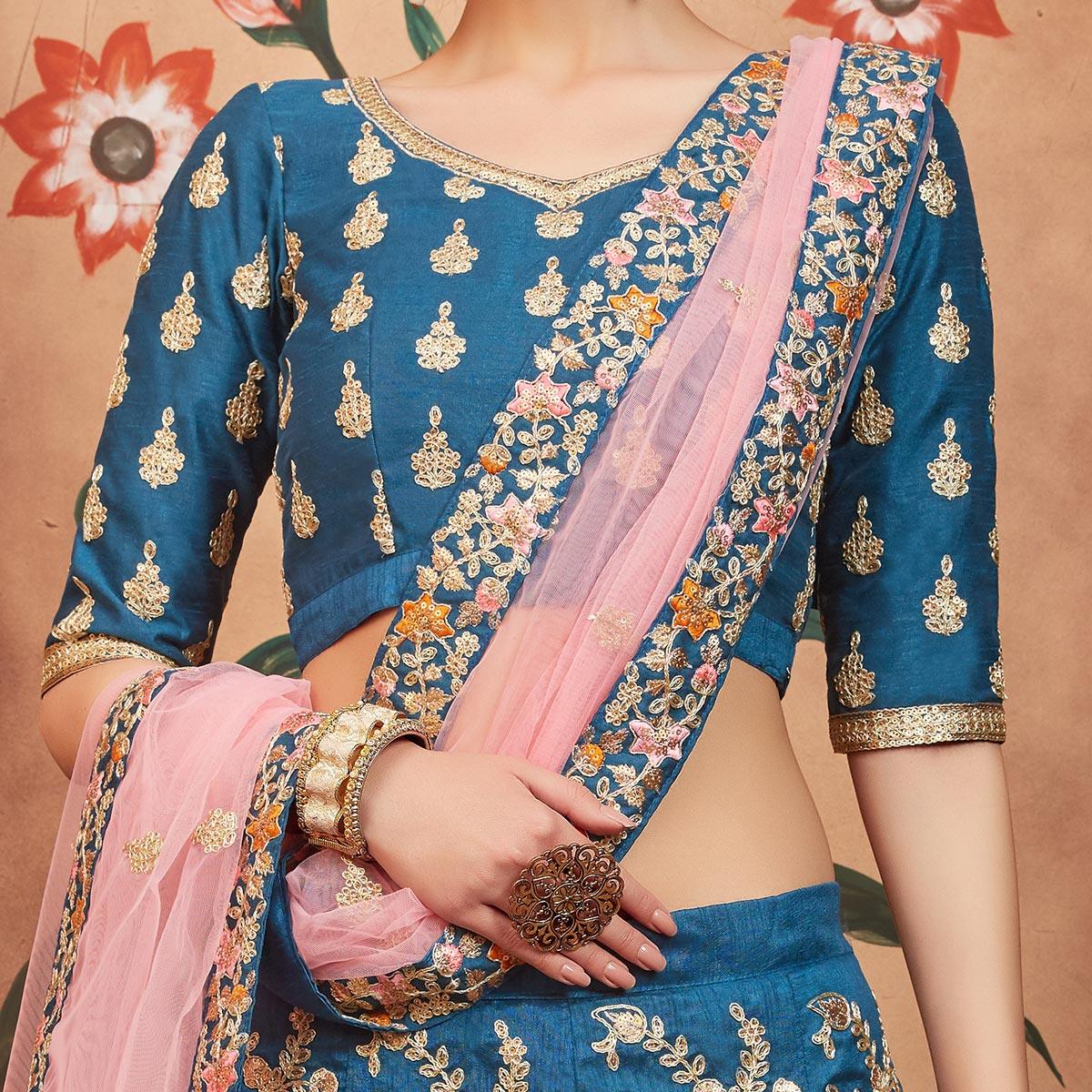 Blue Festive Wear Dori Thread Sequence Work Art Silk Lehenga Choli - Peachmode