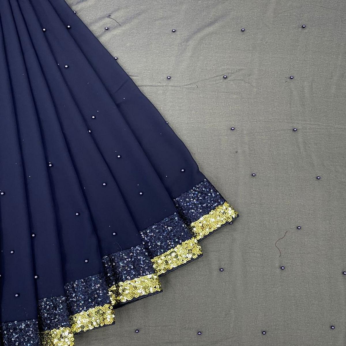 Blue Festive Wear Embellished Georgette Saree - Peachmode