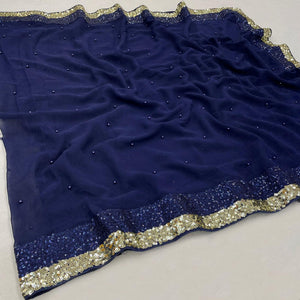 Blue Festive Wear Embellished Georgette Saree - Peachmode