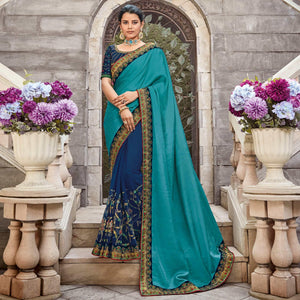 Blue Festive Wear Embroidered Art Silk Saree - Peachmode