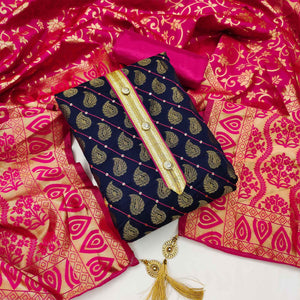 Blue Festive Wear Embroidered Chanderi Dress Material - Peachmode