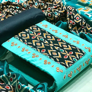 Blue Festive Wear Embroidery With Embellished Cotton Dress Material - Peachmode