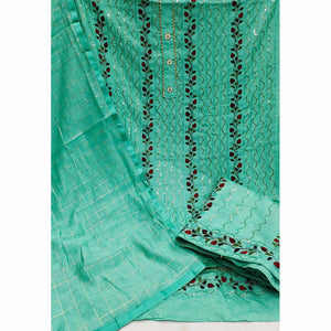 Blue Festive Wear Embroidery With Embellished Cotton Dress Material - Peachmode