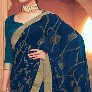 Blue Festive Wear Fancy Smoke Printed Georgette Saree Fancy Lace - Peachmode