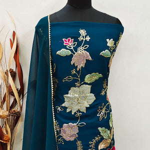 Blue Festive Wear Floral Embroidered Georgette Sharara Suit - Peachmode
