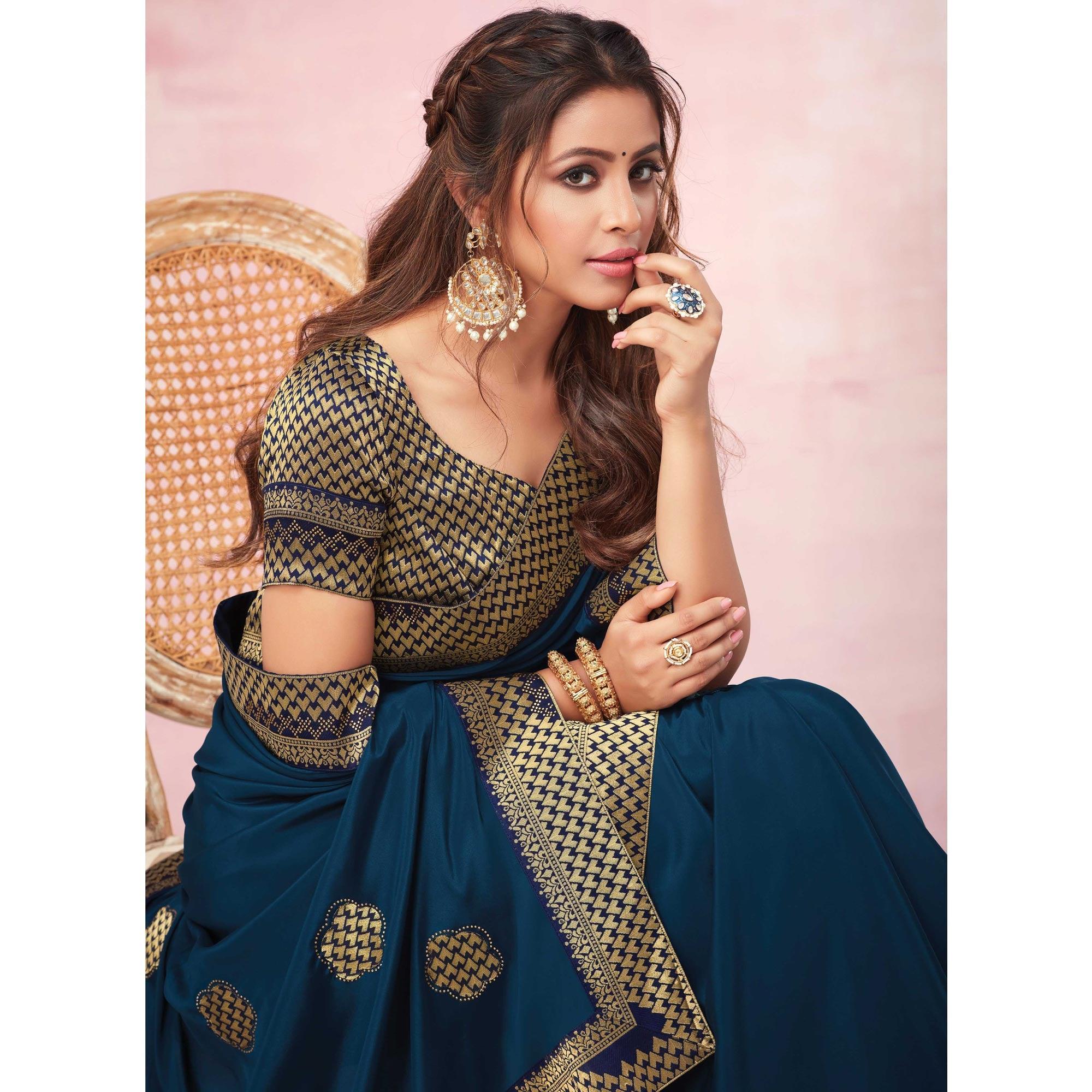 Blue Festive Wear Heavy Silk Saree With Banarasi Lace Border - Peachmode