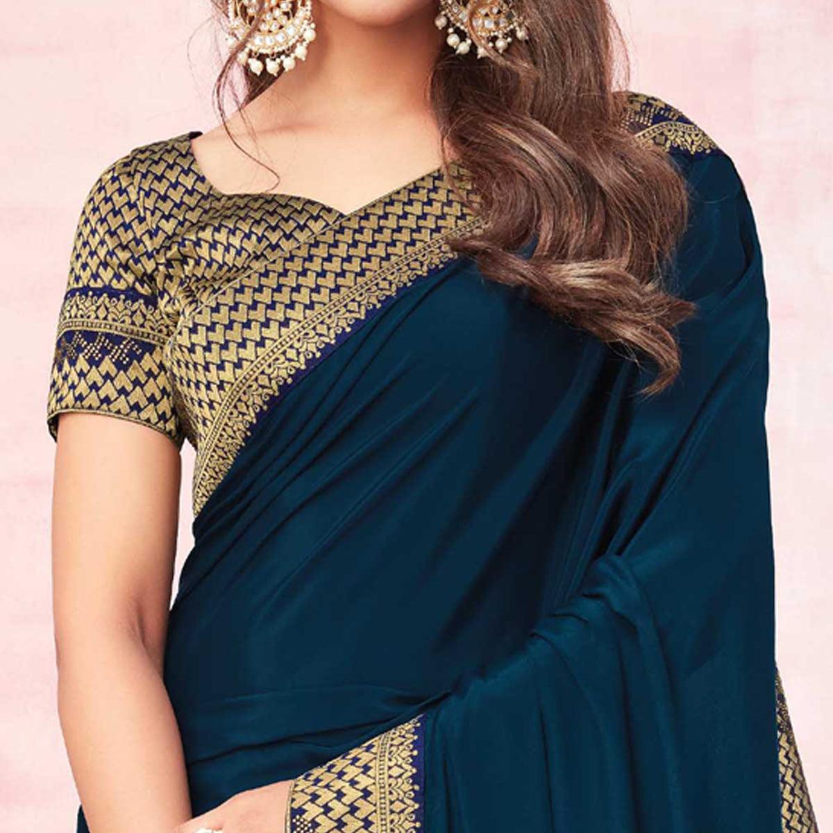 Blue Festive Wear Heavy Silk Saree With Banarasi Lace Border - Peachmode