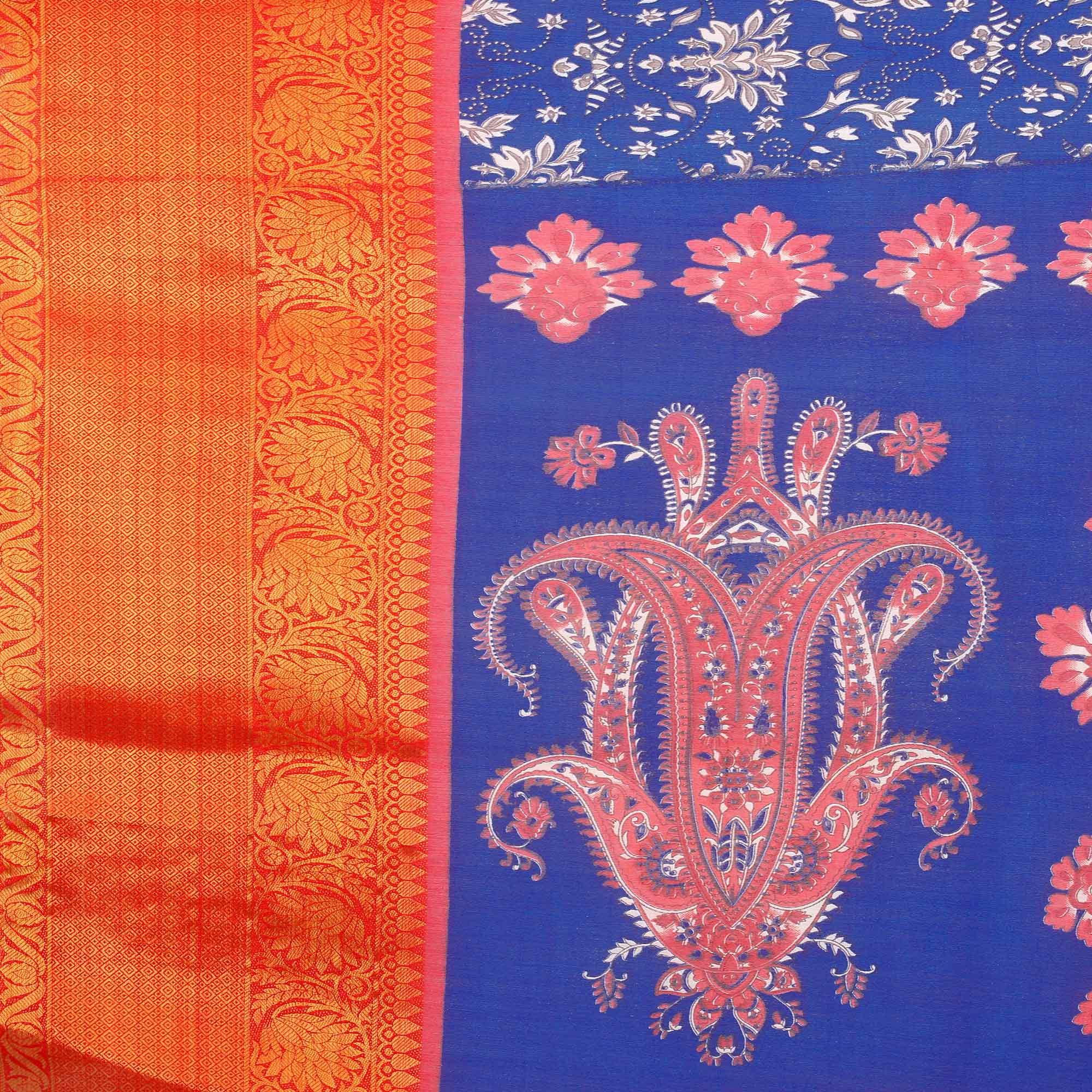 Blue Festive Wear Kalamkari Printed Chanderi Silk Saree With Zari Weaving Border - Peachmode