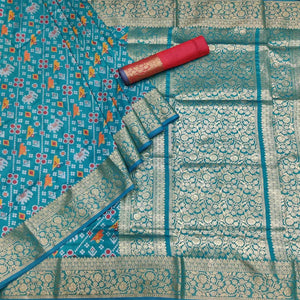 Blue Festive Wear Patola Printed Art Silk Saree - Peachmode