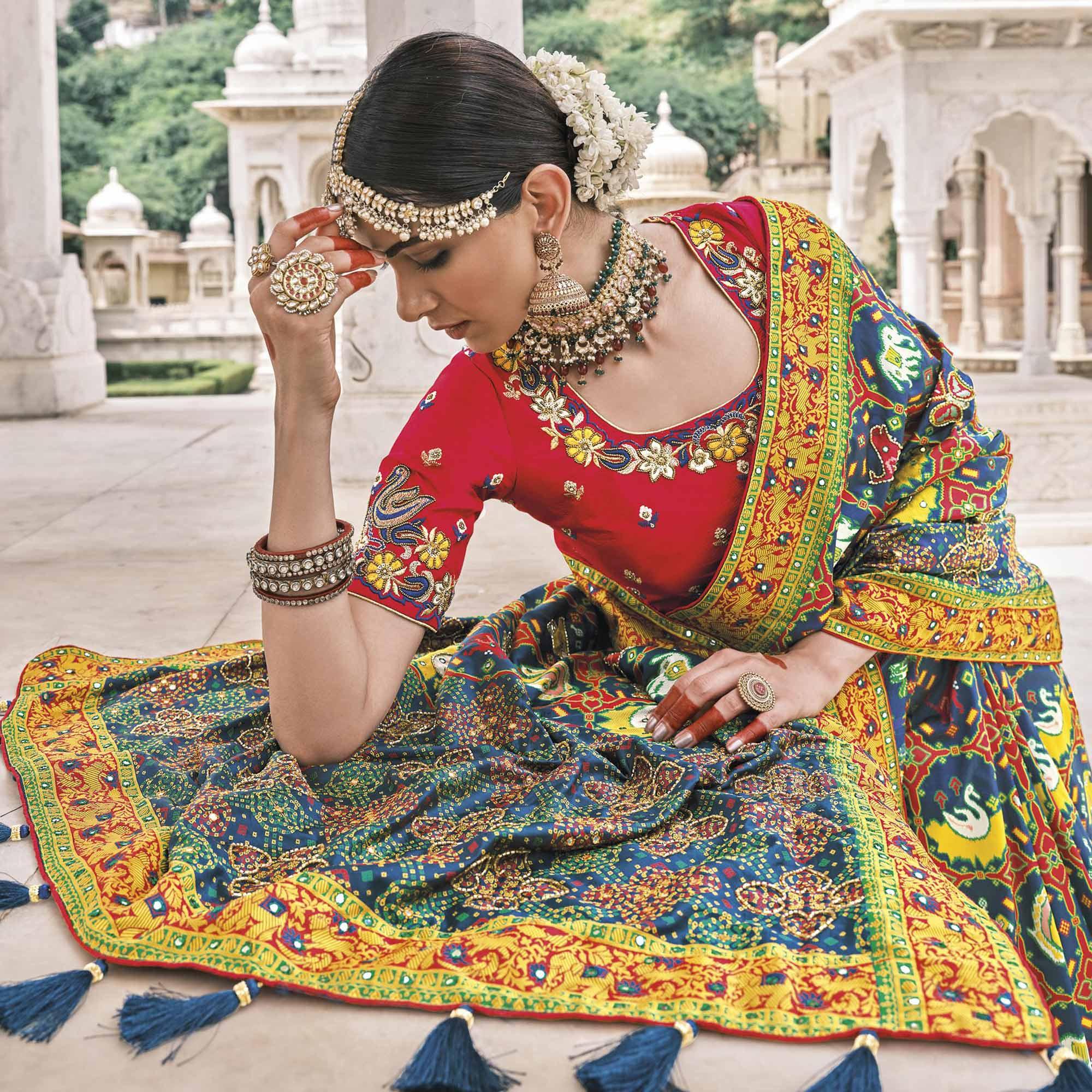 Blue Festive Wear Plain & Hand Work  Pure Silk Saree - Peachmode