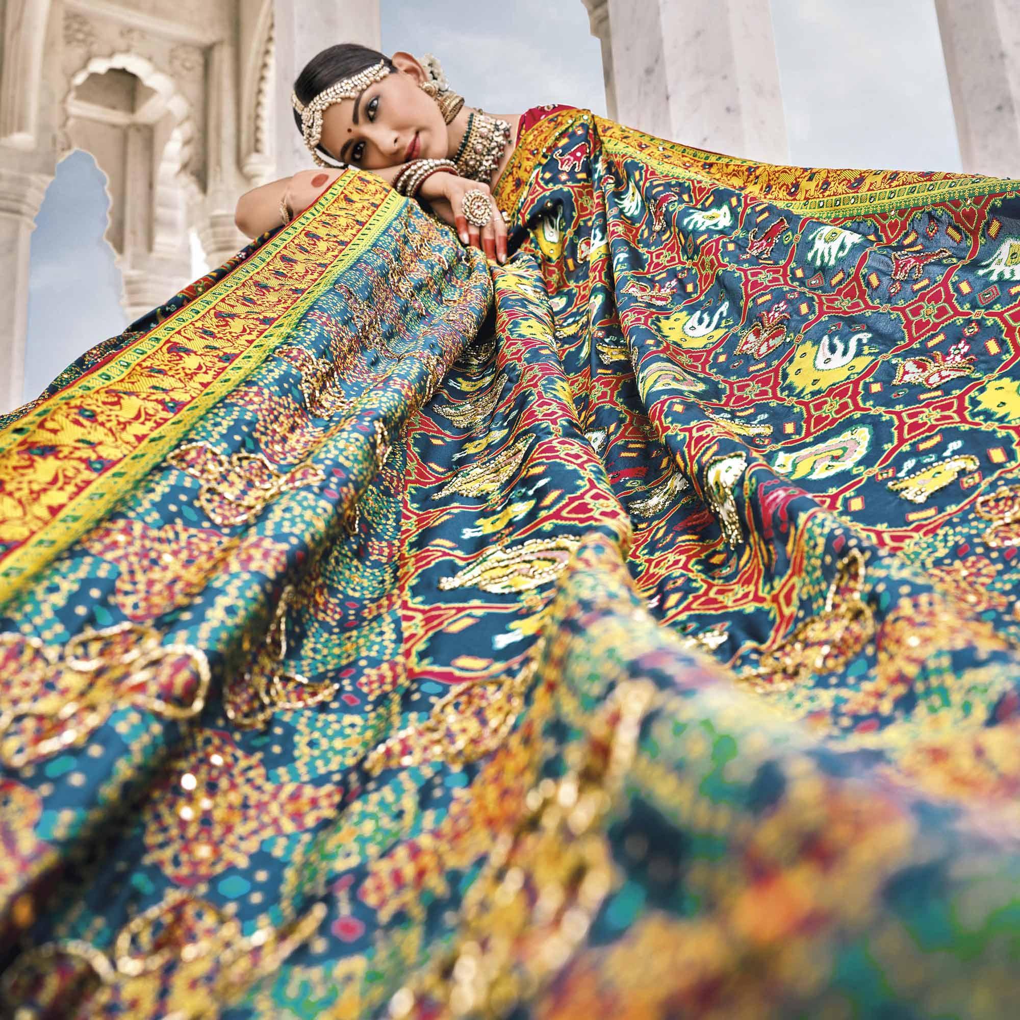 Blue Festive Wear Plain & Hand Work  Pure Silk Saree - Peachmode