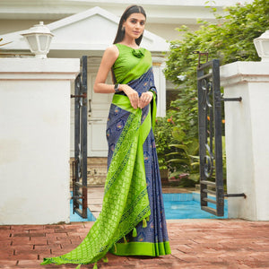 Blue Festive Wear Printed Brasso Saree - Peachmode