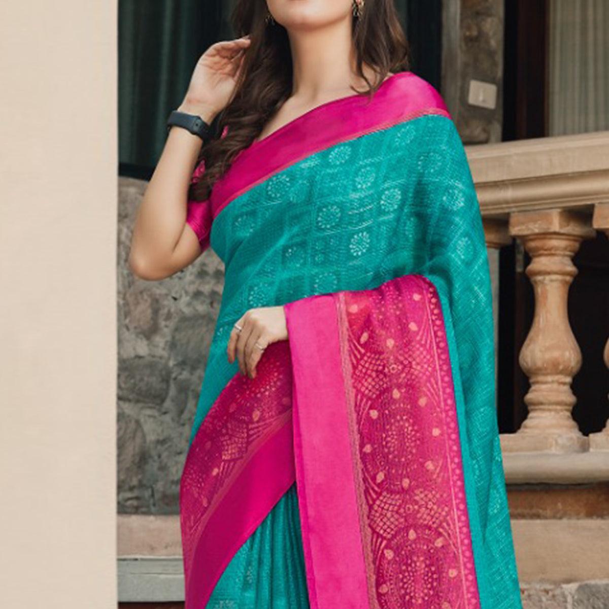 Blue Festive Wear Printed Brasso Saree - Peachmode