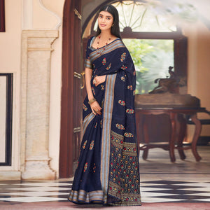 Blue Festive Wear Printed Chanderi Silk Saree - Peachmode