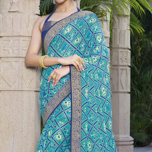 Blue Festive Wear Printed Chiffon Saree - Peachmode