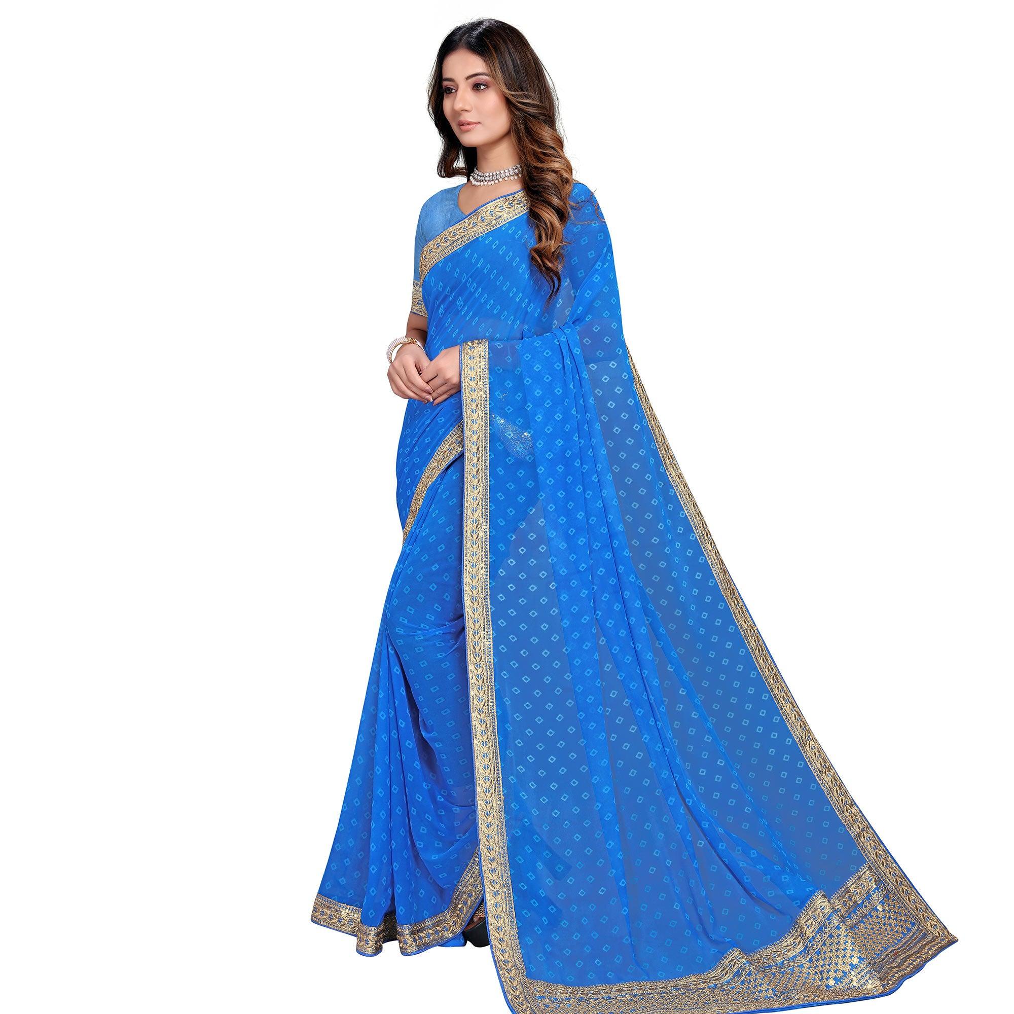 Blue Festive Wear Printed Georgette Saree - Peachmode