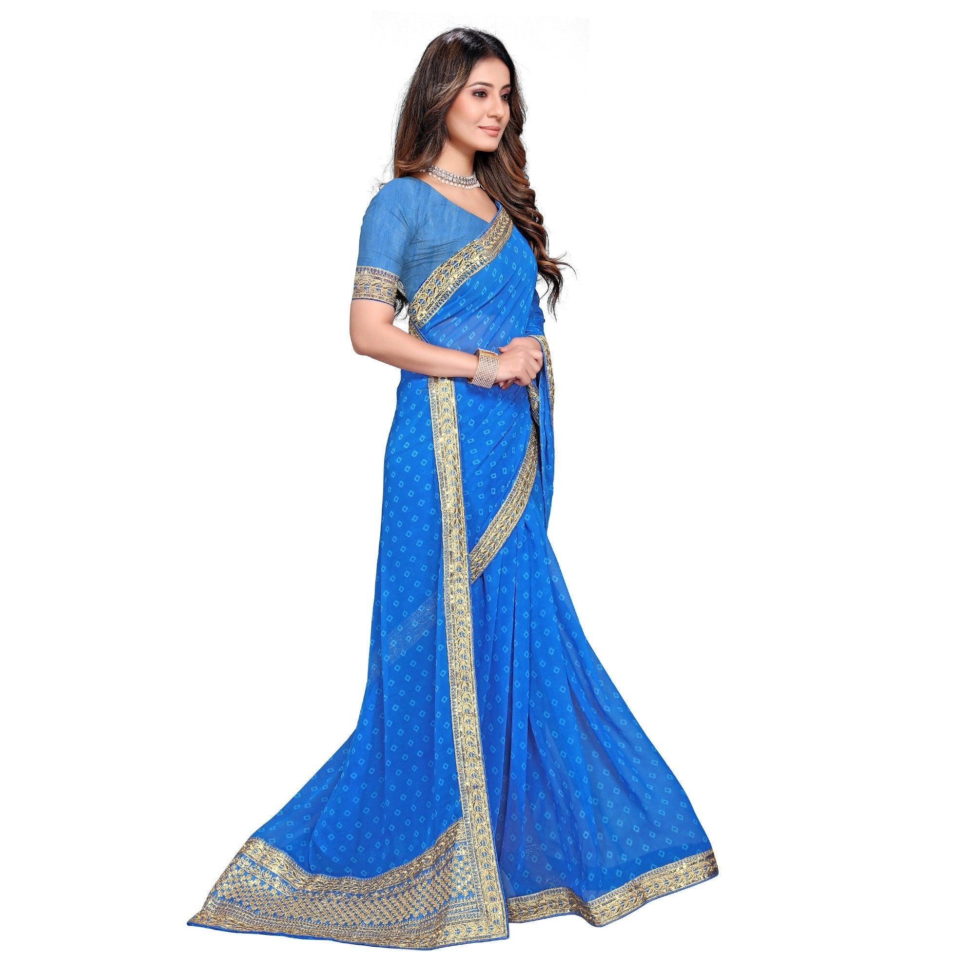 Blue Festive Wear Printed Georgette Saree - Peachmode