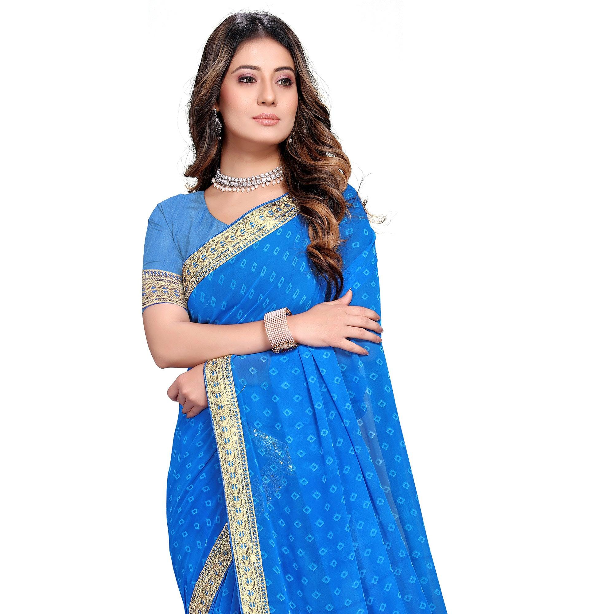 Blue Festive Wear Printed Georgette Saree - Peachmode