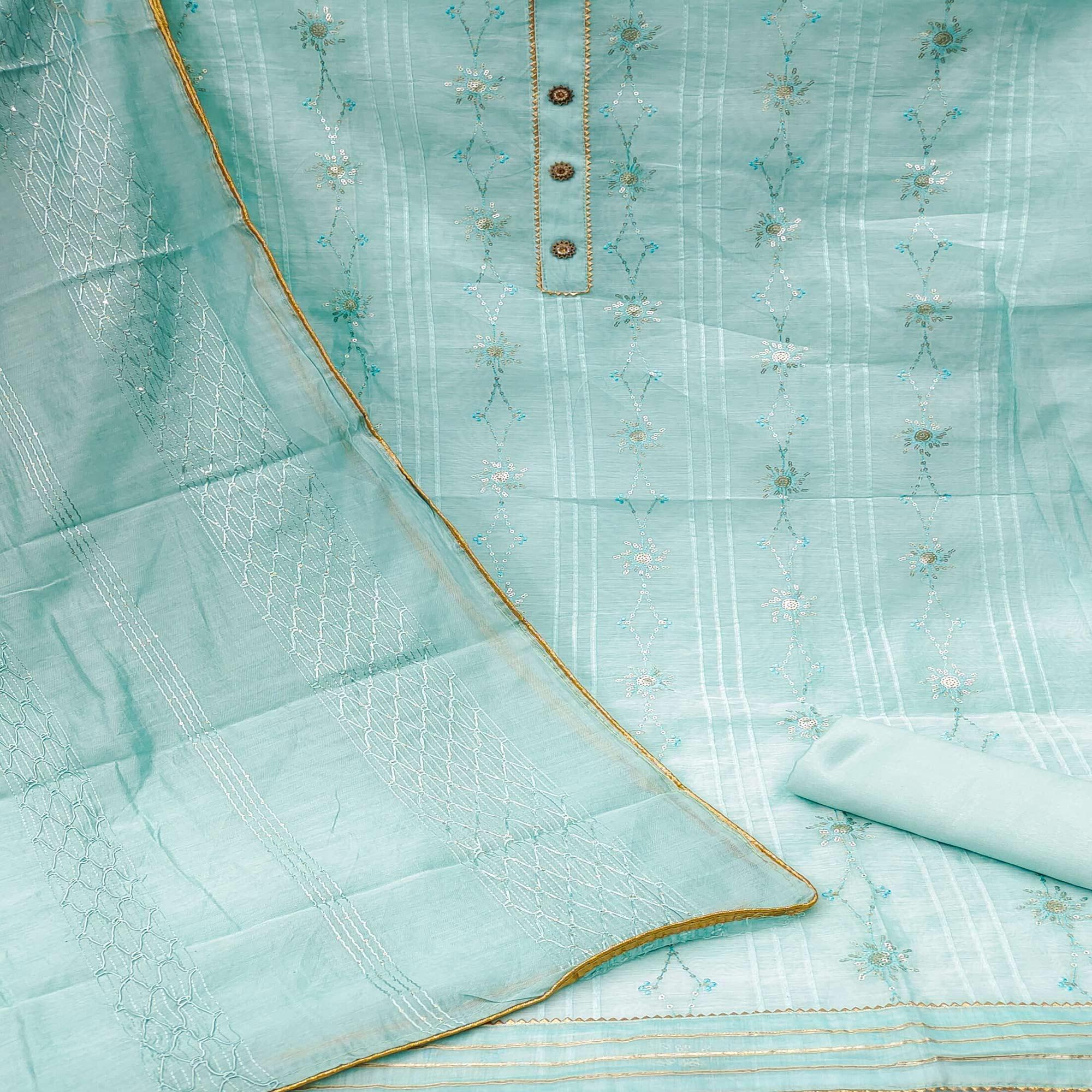 Blue Festive Wear Sequecne Embroidery Modal Dress Material - Peachmode