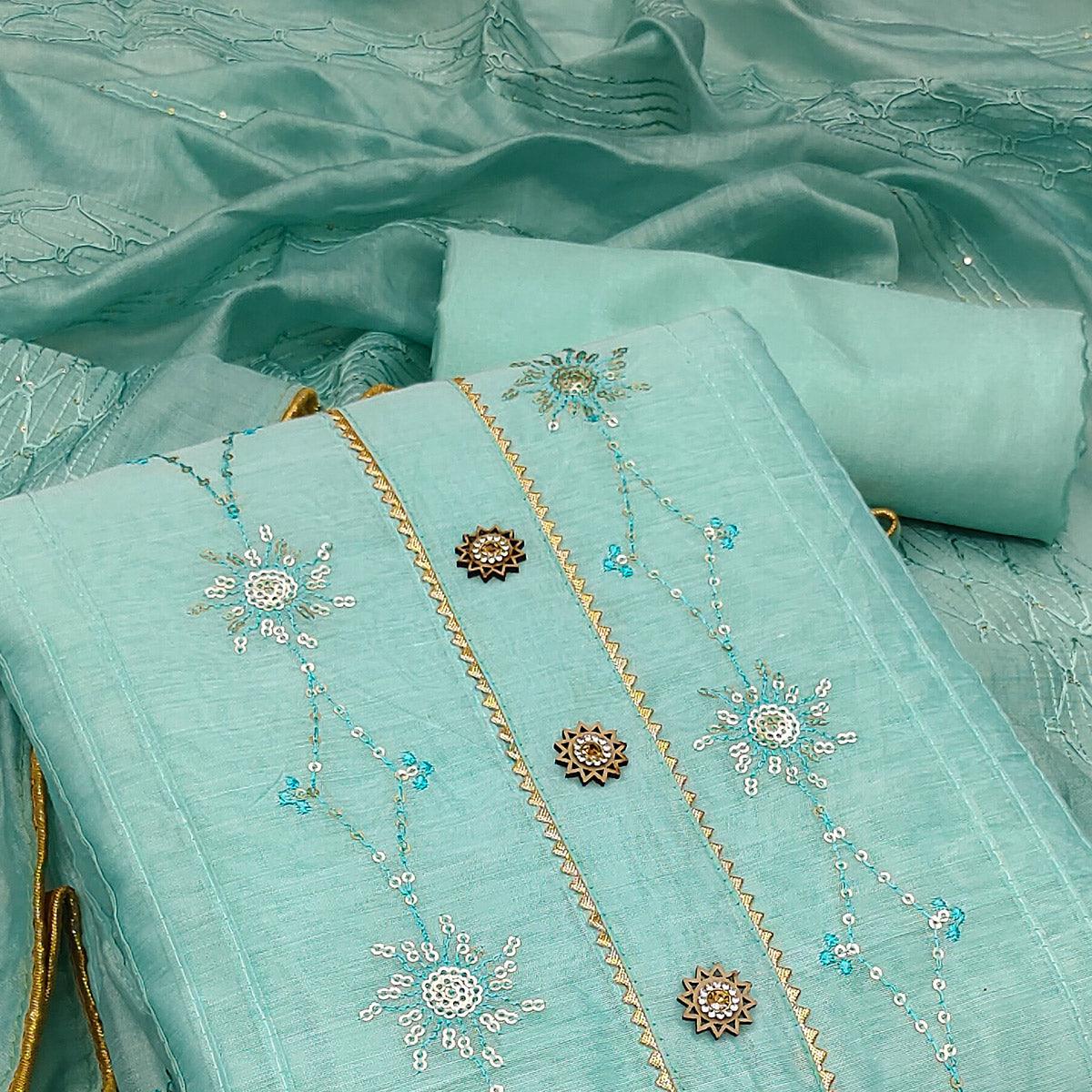 Blue Festive Wear Sequecne Embroidery Modal Dress Material - Peachmode