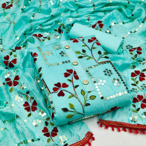 Blue Festive Wear Sequence Embroidered Chanderi Dress Material - Peachmode