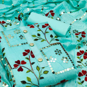 Blue Festive Wear Sequence Embroidered Chanderi Dress Material - Peachmode