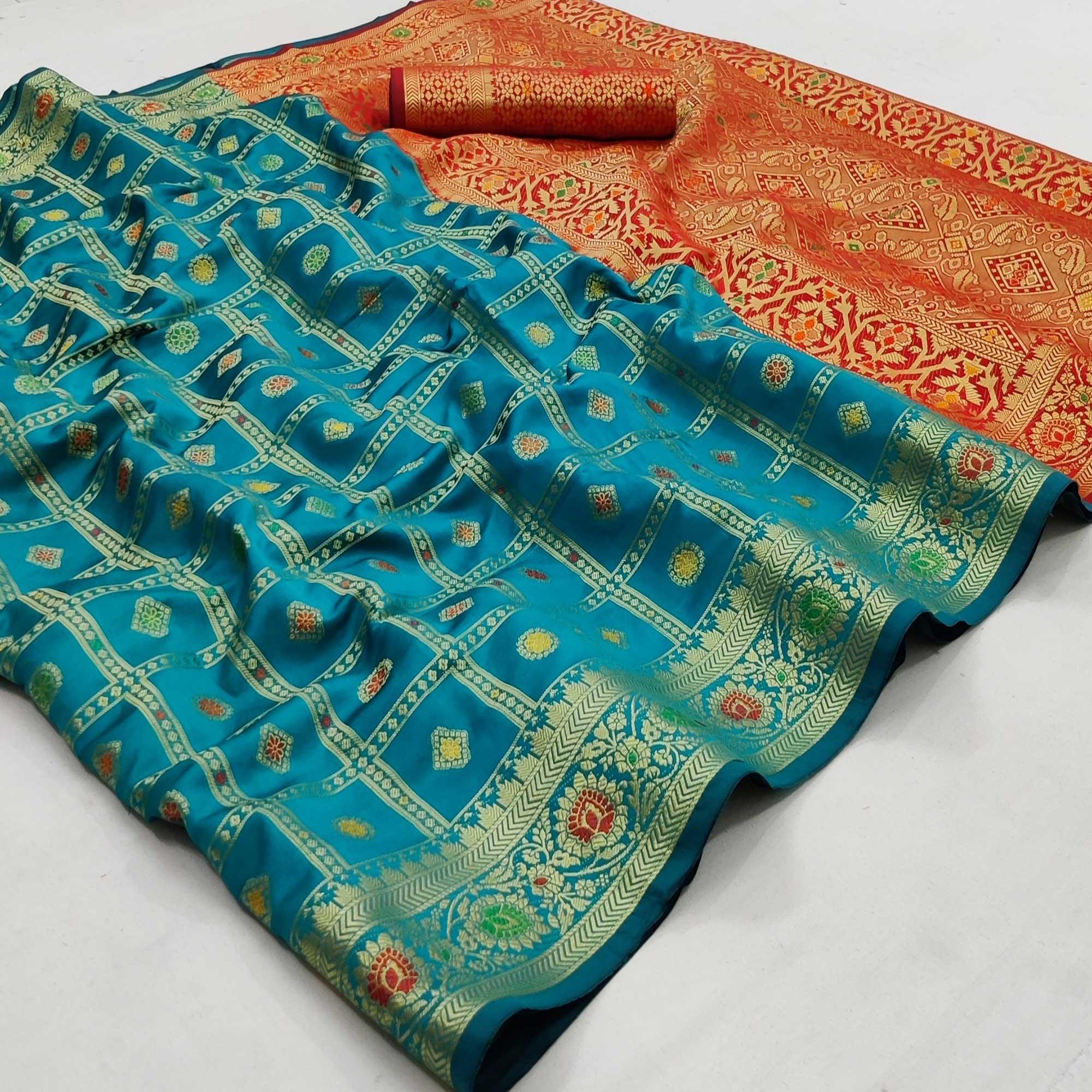 Blue Festive Wear Weaving Silk Saree - Peachmode