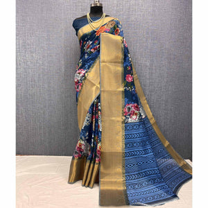 Blue Festive Wear Woven & Printed Chanderi Silk Saree - Peachmode