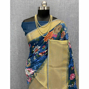 Blue Festive Wear Woven & Printed Chanderi Silk Saree - Peachmode