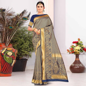 Blue Festive Wear Woven Art Silk Saree - Peachmode