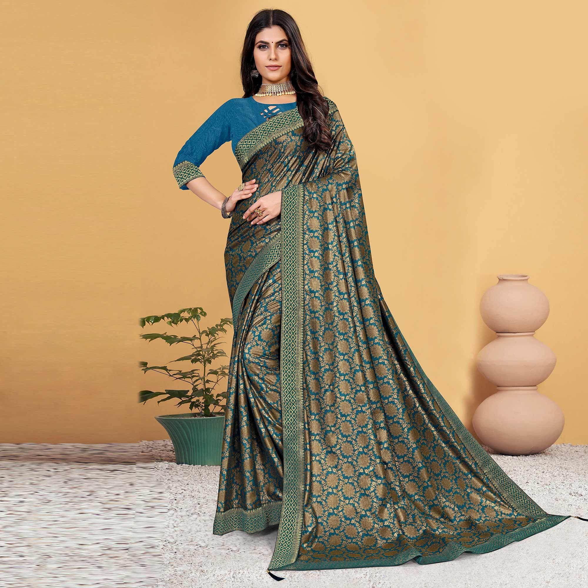 Blue Festive Wear Woven Art Silk Saree - Peachmode