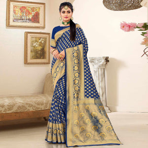 Blue Festive Wear Woven Art Silk Saree - Peachmode