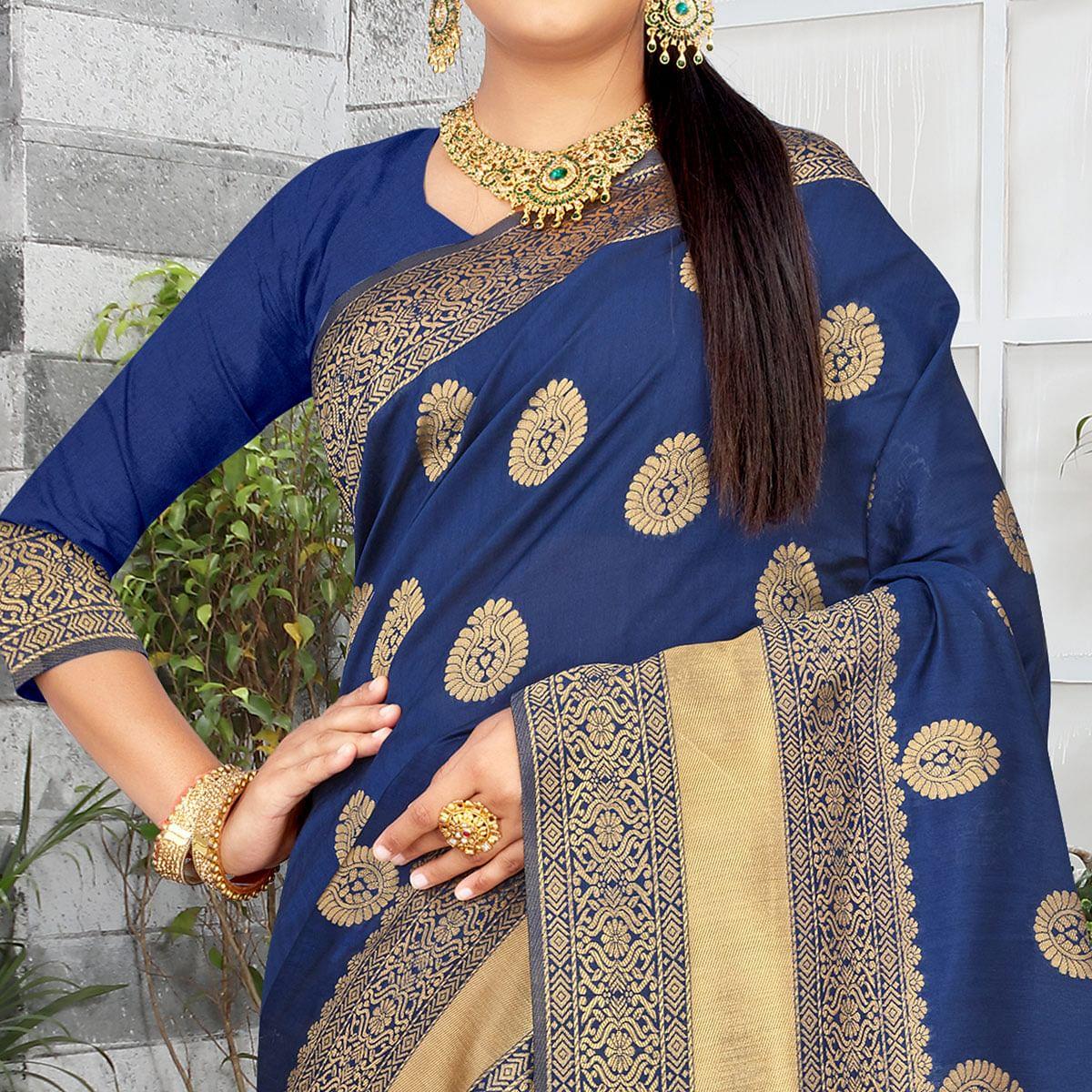 Blue Festive Wear Woven Art Silk Saree - Peachmode