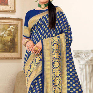 Blue Festive Wear Woven Art Silk Saree - Peachmode