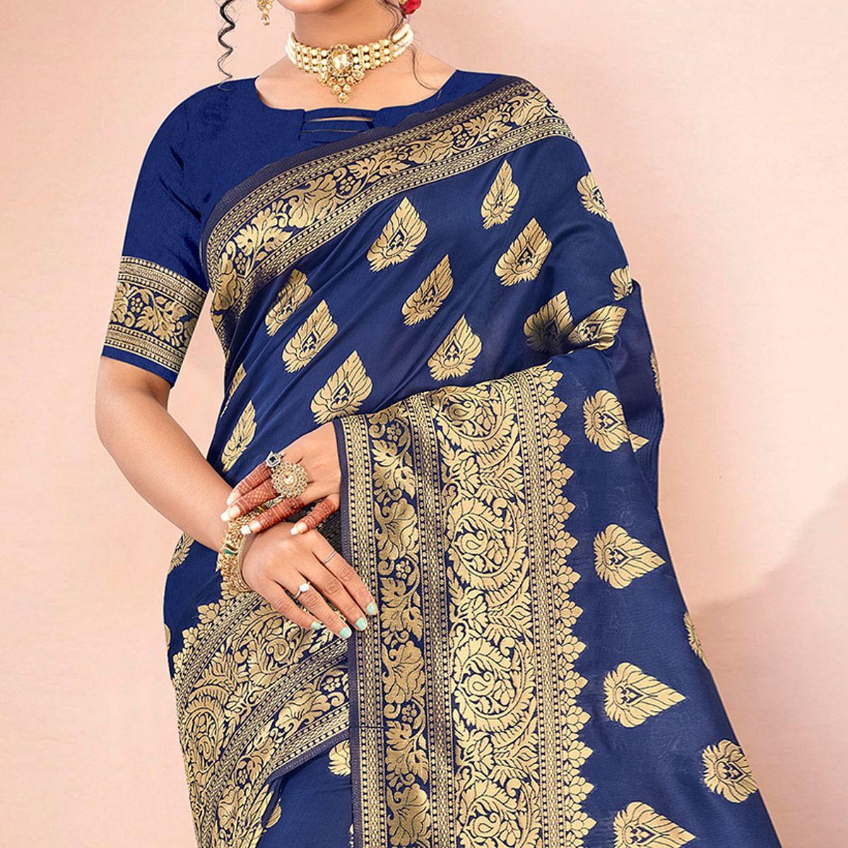 Blue Festive Wear Woven Art Silk Saree - Peachmode