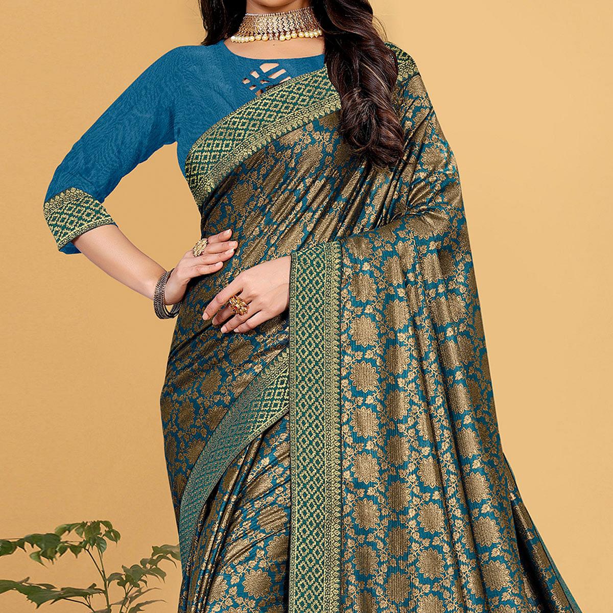 Blue Festive Wear Woven Art Silk Saree - Peachmode