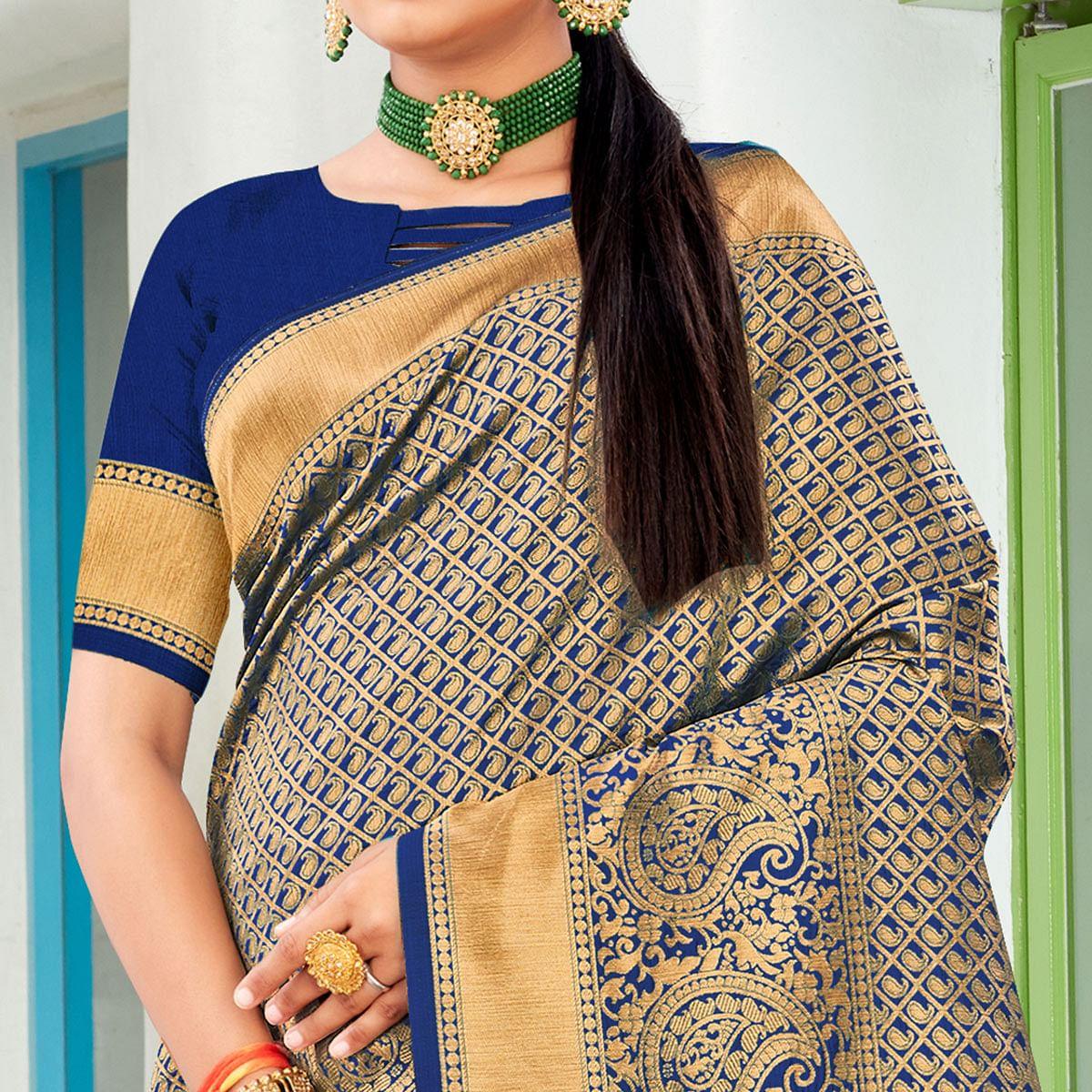 Blue Festive Wear Woven Art Silk Saree - Peachmode