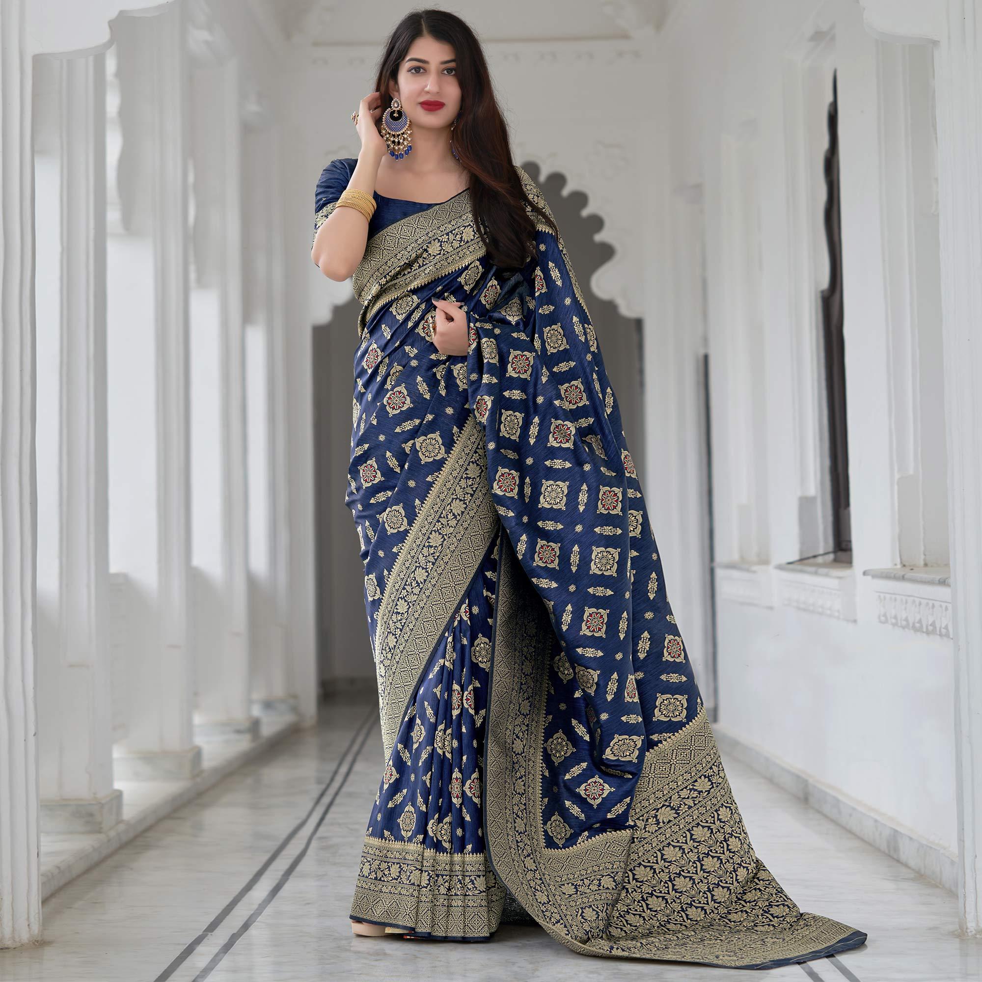 Blue  Festive Wear Woven Banarasi Art Silk Saree - Peachmode