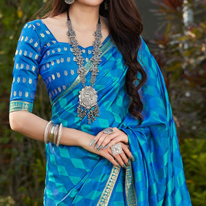 Blue Festive Wear Woven Banarasi Satin Saree - Peachmode
