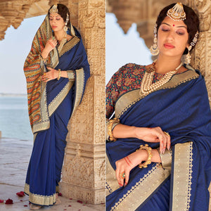 Blue Festive Wear Woven Banarasi Silk Saree - Peachmode