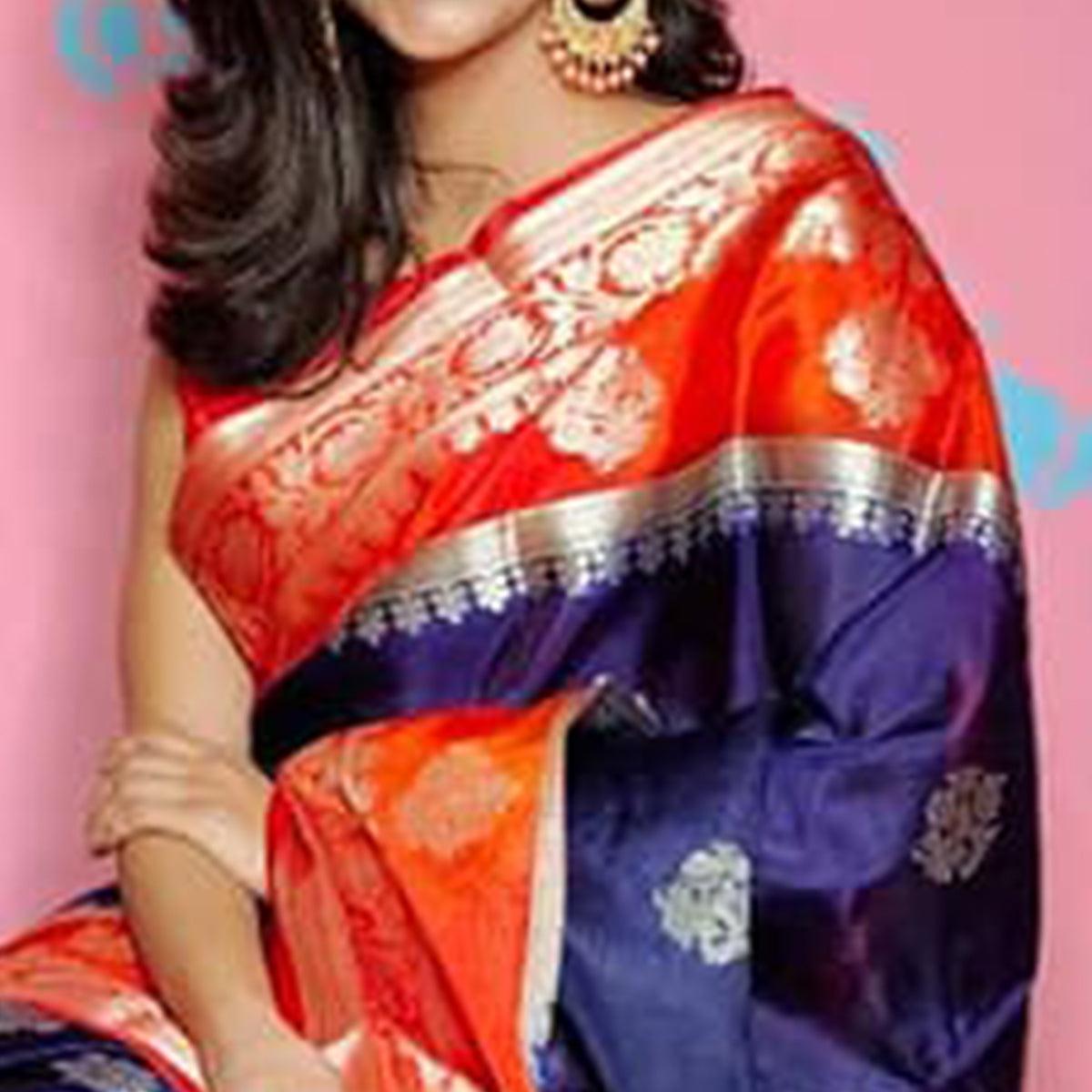 Blue Festive Wear Woven Banarasi Silk Saree - Peachmode