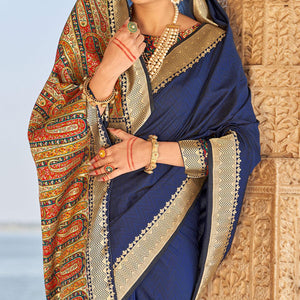 Blue Festive Wear Woven Banarasi Silk Saree - Peachmode