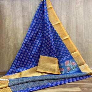 Blue Festive Wear Woven Chanderi Silk Saree - Peachmode