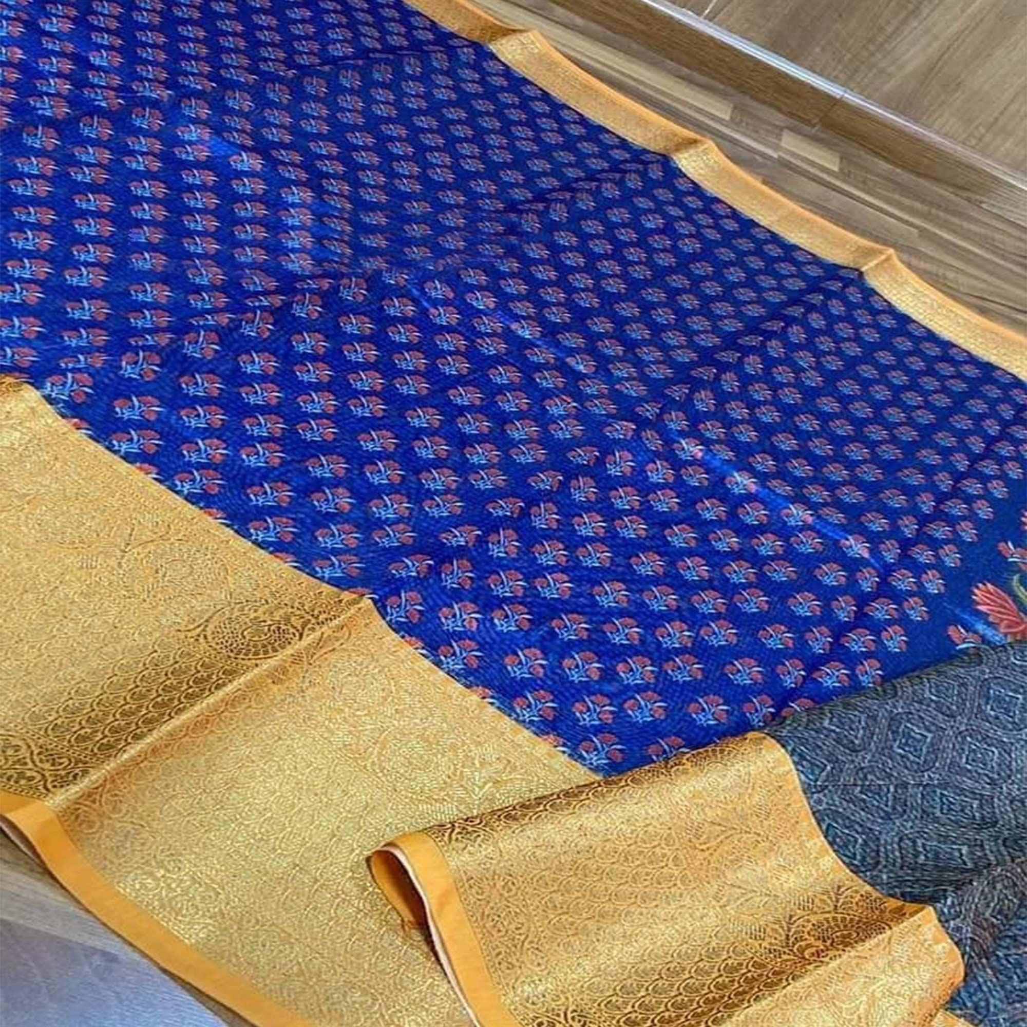 Blue Festive Wear Woven Chanderi Silk Saree - Peachmode