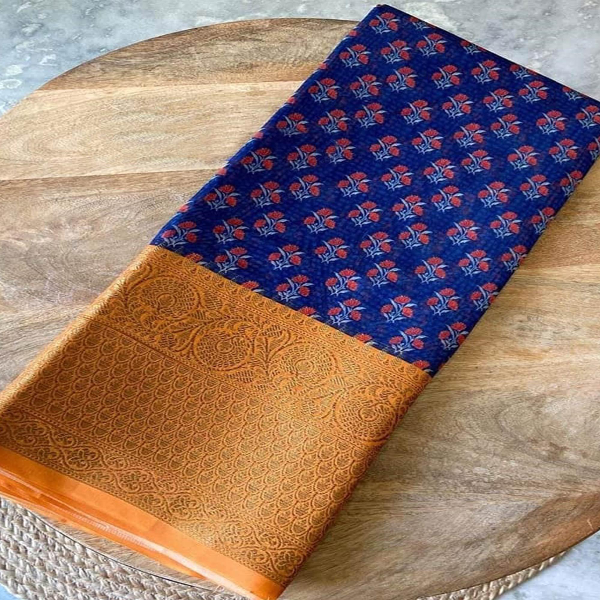 Blue Festive Wear Woven Chanderi Silk Saree - Peachmode