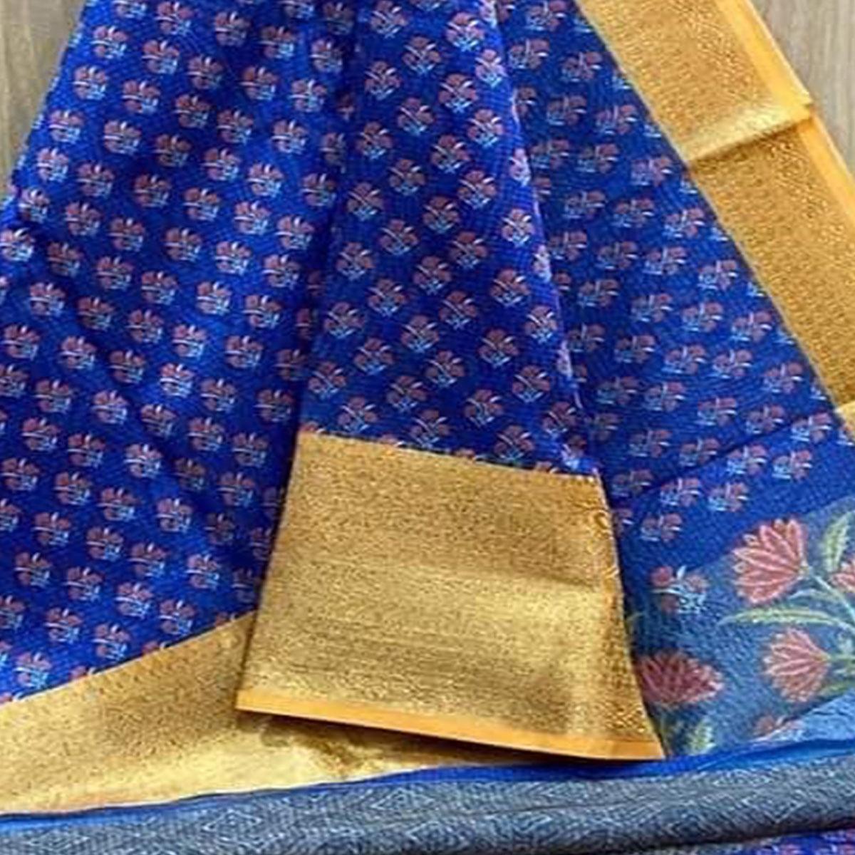 Blue Festive Wear Woven Chanderi Silk Saree - Peachmode