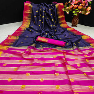 Blue Festive Wear Woven Cotton Silk Saree - Peachmode