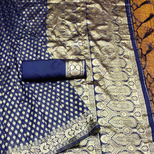 Blue Festive Wear Woven Cotton Silk Saree - Peachmode