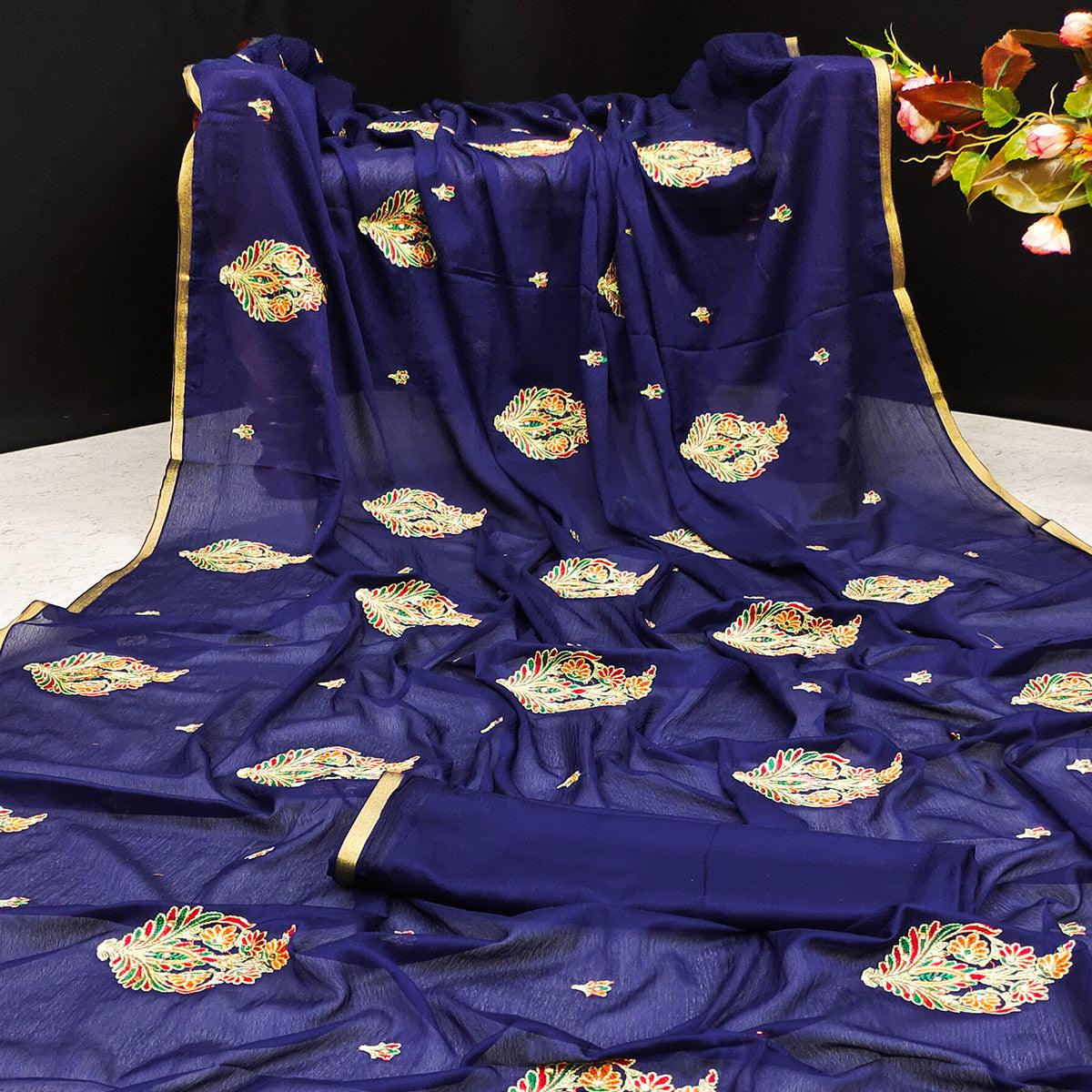 Blue Festive Wear Woven Cotton Silk Saree - Peachmode