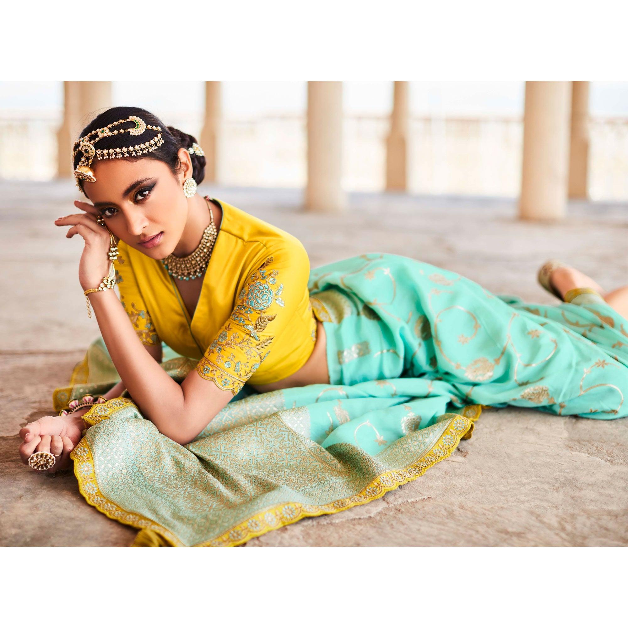 Blue Festive Wear Woven Dola Silk Saree - Peachmode